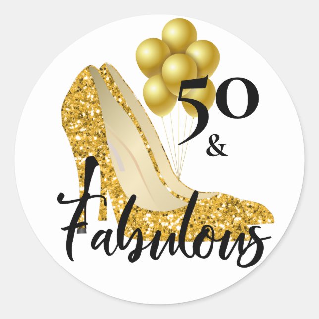 Sticker Rond Cinquante 50 et fabuleux talons de Parties scintil (Devant)
