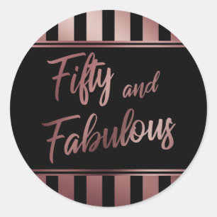Sticker Rond Cinquante ans et Fabuleux Faux Or Rose Écriture su