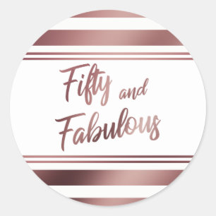 Sticker Rond Cinquante ans et Fabuleux Faux Or Rose Écriture su