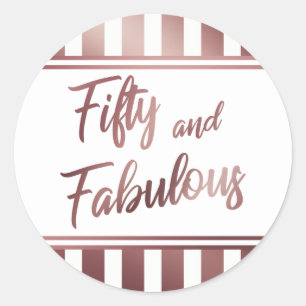 Sticker Rond Cinquante ans et Fabuleux Faux Or Rose Écriture su