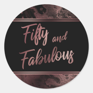 Sticker Rond Cinquante ans et Fabuleux Motif Marbré Faux Or Ros