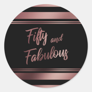 Sticker Rond Cinquante ans et Fabuleux Rose Doré et Rayures Noi