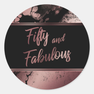 Sticker Rond Cinquante ans et Fantastique Motif Marbré Or Rose 