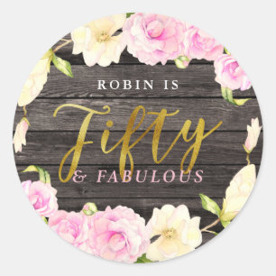 Sticker Rond Cinquante et cadeau floral fabuleux d'anniversaire