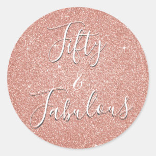 Sticker Rond Cinquante et fabuleux Rose Gold Blush Parties scin