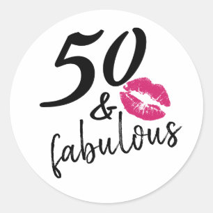 Sticker Rond Cinquante et fabuleux script moderne Kiss Lipstick