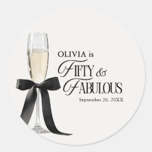 Sticker Rond Cinquante et Fantastique Chic Champagne Nœud 50e A