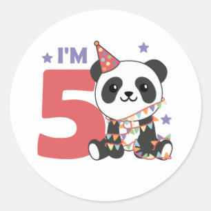 Sticker Rond Cinquième Panda Anniversaire Pour Enfants 5 Ans Ro