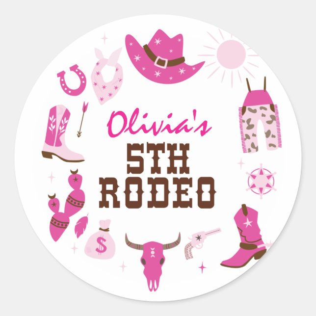Sticker Rond Cinquième Rodeo Rose Western Cowboy 5e anniversair (Devant)