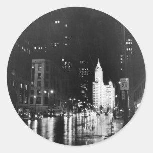 Sticker Rond circa 1954 : De vue une avenue du Michigan vers