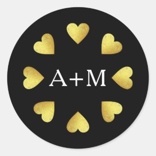 Sticker Rond circle of hearts with initials, love wedding