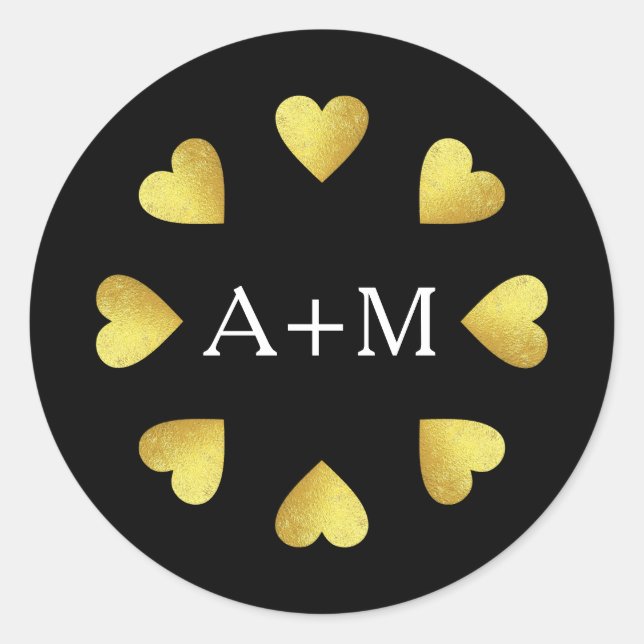 Sticker Rond circle of hearts with initials, love wedding  (Devant)