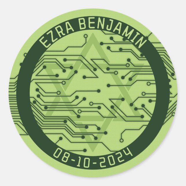 Sticker Rond Circuit imprimé vert Bar Mitzvah (Devant)