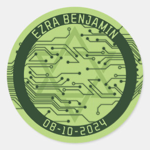 Sticker Rond Circuit imprimé vert Bar Mitzvah