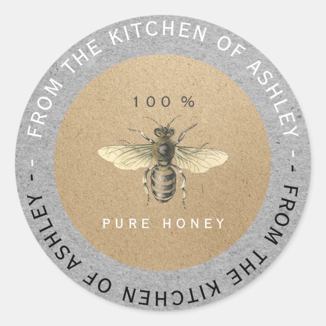 Sticker Rond Circulaire 100%Cuisine au miel fait maison Kraft B (Devant)