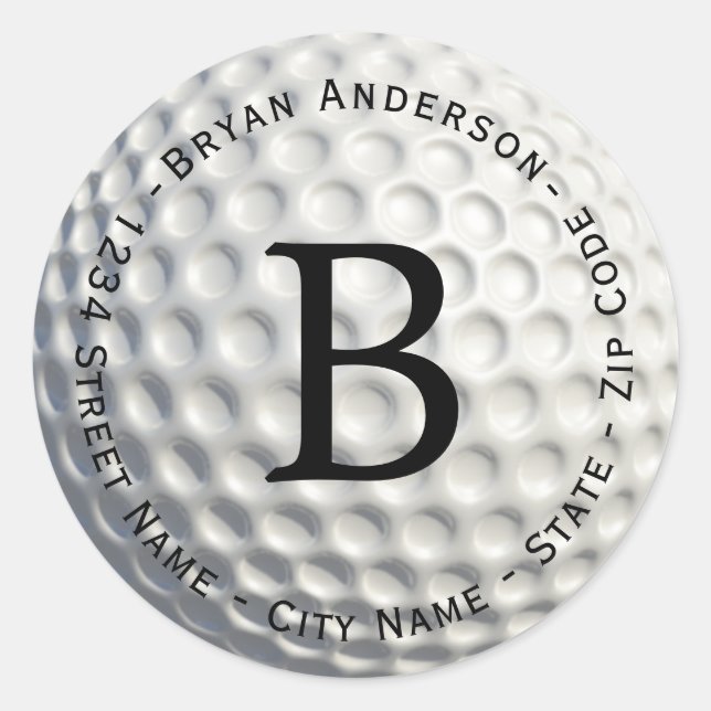 Sticker Rond Circulaire Monogramme Golf Ball Adresse de retour  (Devant)