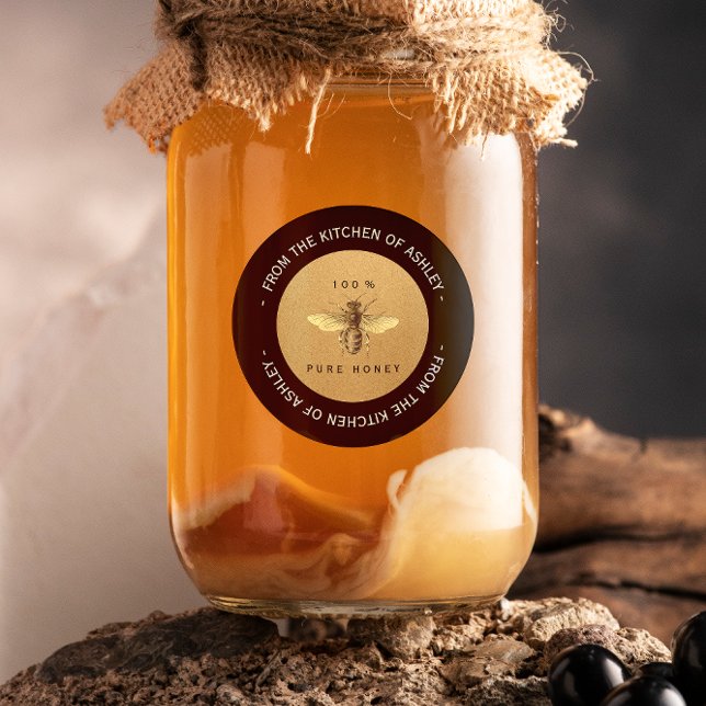 Sticker Rond Circulaire personnalisée Miel fait maison Cuisine  (Custom Circular Homemade Honey Kitchen Kraft Bee Classic Round Sticker)