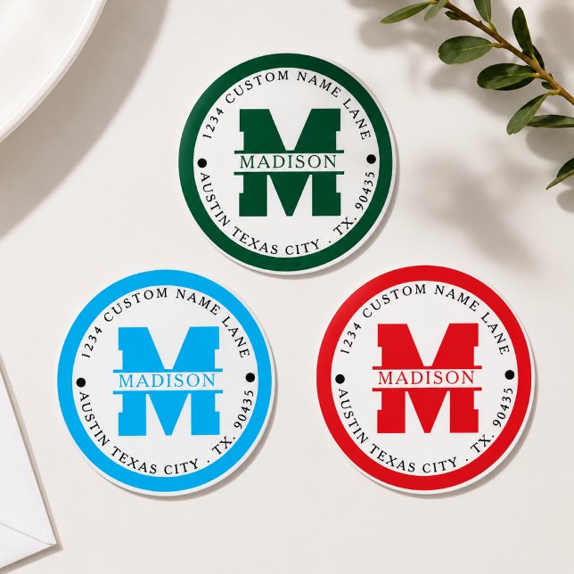 Sticker Rond Circular address labels,monogram address labels (Créateur téléchargé)
