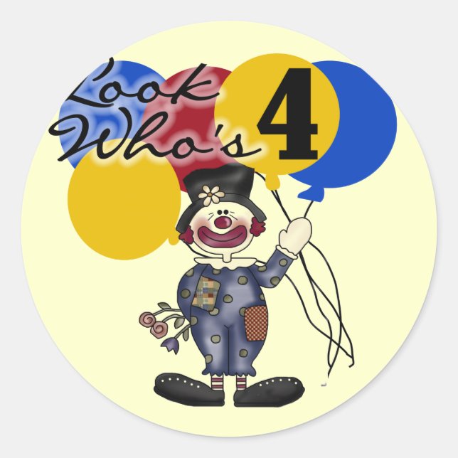 Sticker Rond Circus Clown 4e Anniversaire Tshirts et cadeaux (Devant)