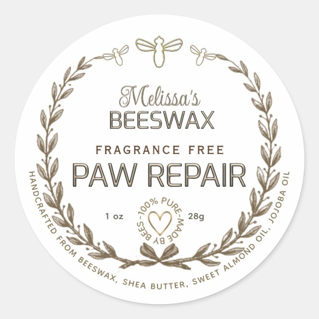 Sticker Rond Cire d'abeille artisanale Paw Réparation Wreath Be (Devant)