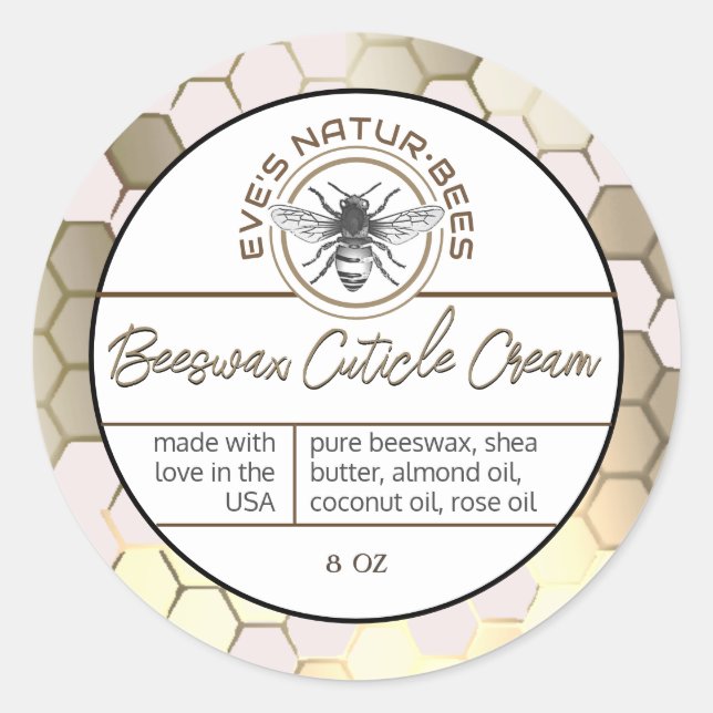 Sticker Rond Cire d'abeille Crème Cuticule Bee Apiary Logo Hone (Devant)