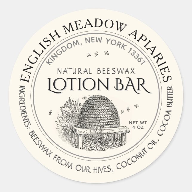 Sticker Rond Cire d'abeille naturelle Custom Lotion Bar Étiquet (Devant)