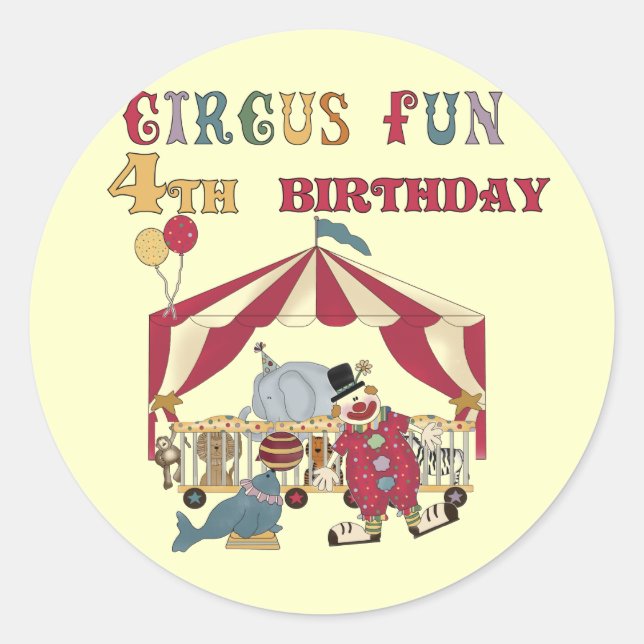 Sticker Rond Cirque 4e Anniversaire Tshirts et cadeaux (Devant)