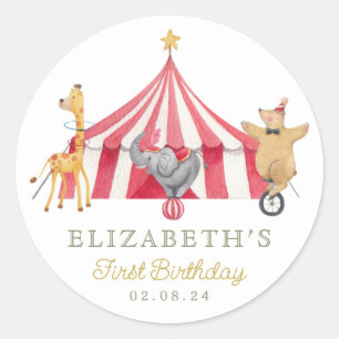 Sticker Rond Cirque Aquarelle Anniversaire animaux mignons
