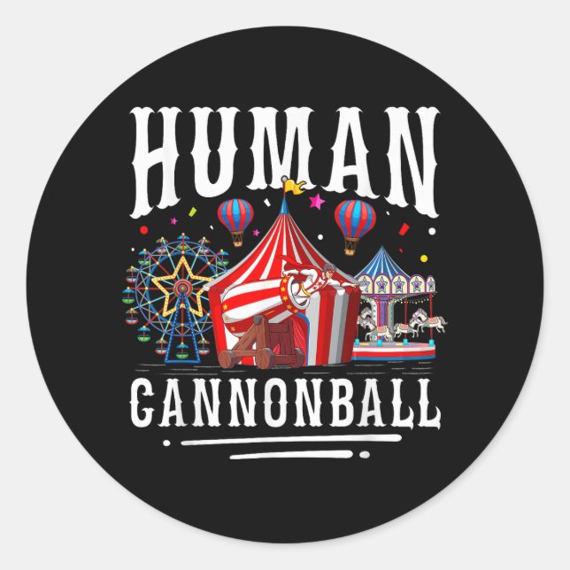 Sticker Rond Cirque Carnaval Boulet de Canon Humain (Devant)