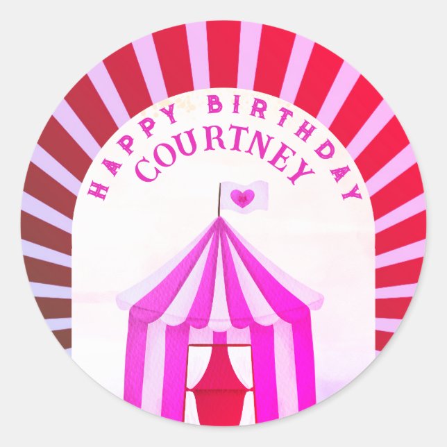 Sticker Rond Cirque Carnaval Filles Anniversaire (Devant)