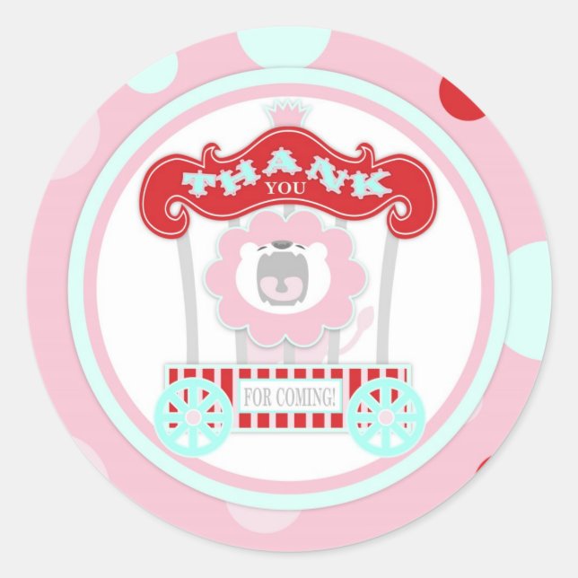 Sticker Rond Cirque Lion Roaring Anniversaire rose (Devant)