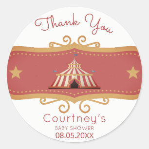 Sticker Rond Cirque Tente Baby shower Merci Favoriser
