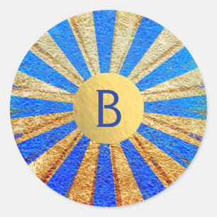 Sticker Rond Cirque Vintage Carnaval Bleu Royal Papier D'or Fêt