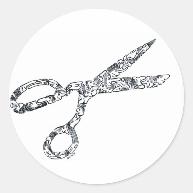 Sticker Rond Ciseaux avec coupes à cheveux (Devant)