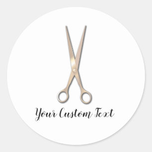 Sticker Rond Ciseaux de coiffure de salon métallisé rose doré