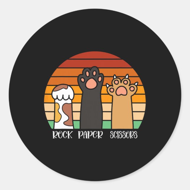 Sticker Rond Ciseaux de papier roche jeu Kitten Lover animaux p (Devant)