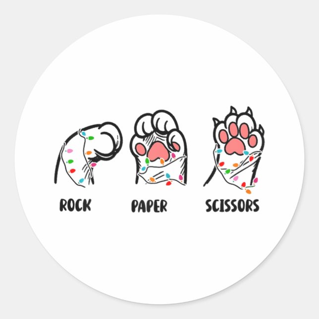 Sticker Rond Ciseaux de papier rocheux Pâtes de chat Noël Amour (Devant)