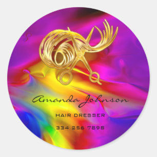 Sticker Rond Ciseaux dorés Logo Dresseur cheveux Styliste Holog