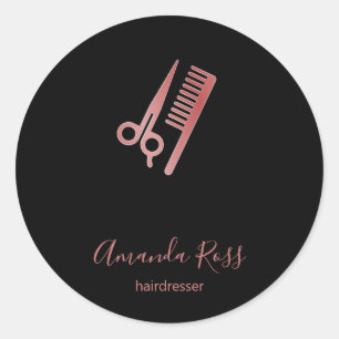 Sticker Rond Ciseaux en or rose et peigne noir