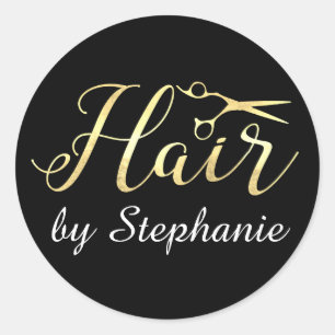 Sticker Rond Ciseaux en or Scissors Coiffeur Salon de Coiffure