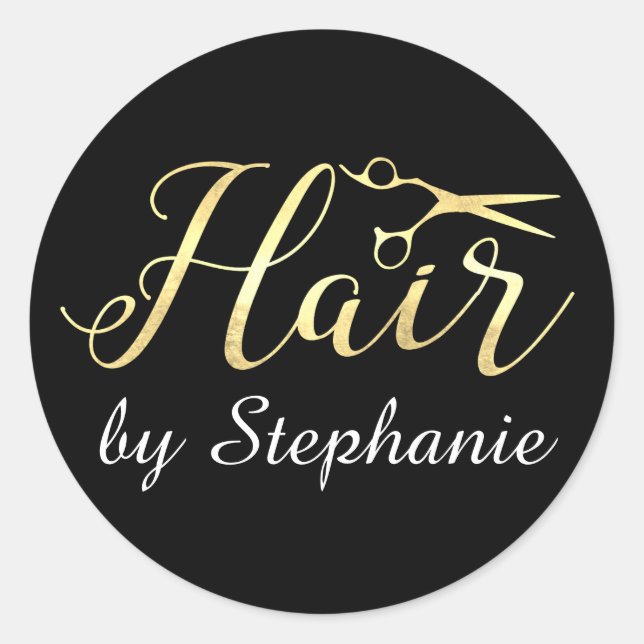 Sticker Rond Ciseaux en or Scissors Coiffeur Salon de Coiffure (Devant)