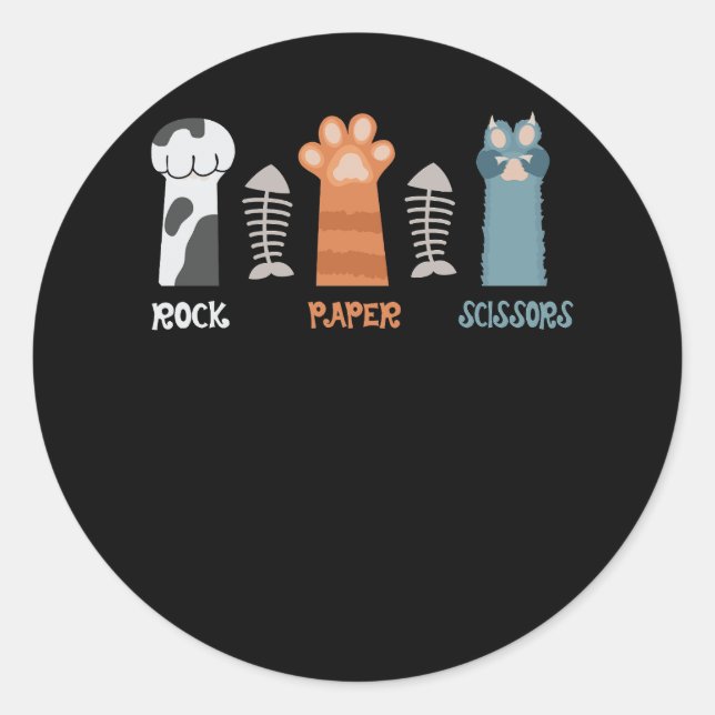 Sticker Rond Ciseaux Papier Rocher Paquets Chat Cute Kitten Ani (Devant)