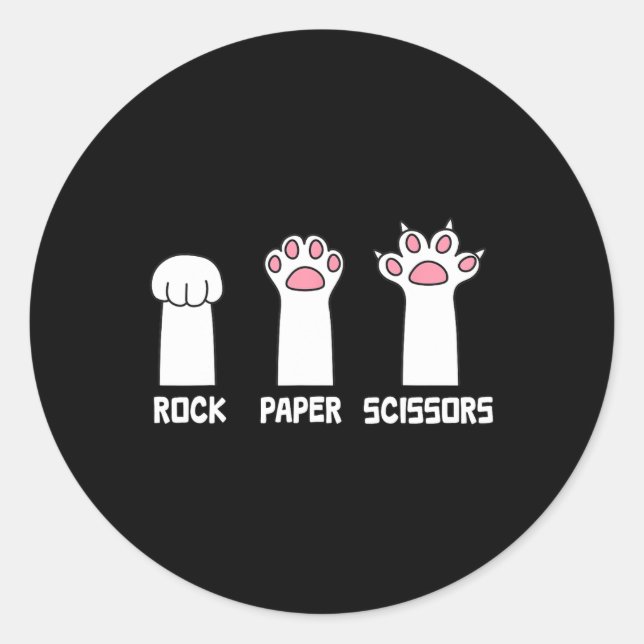 Sticker Rond Ciseaux Papier Rocher Pâtes de chat Jeu mignonne P (Devant)