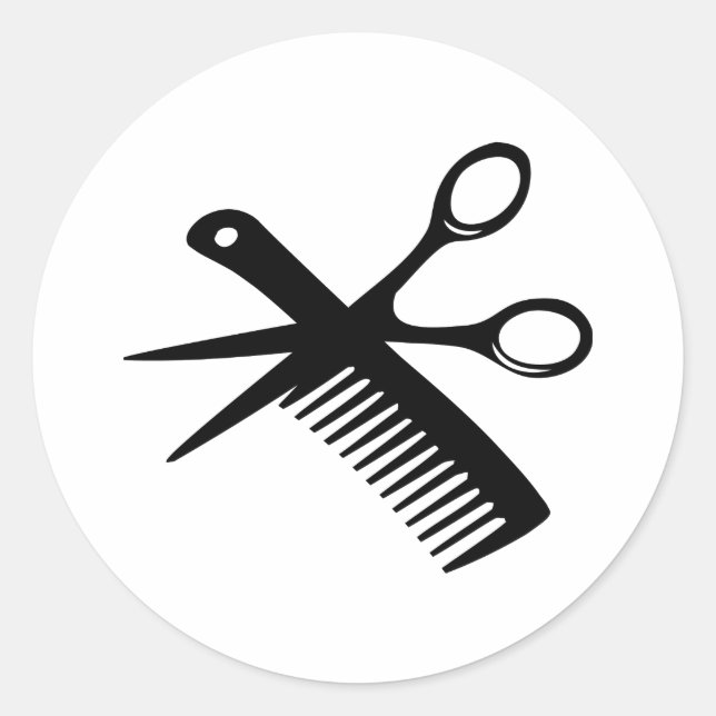Sticker Rond ciseaux peigne de coiffeur noir (Devant)