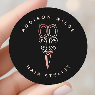 Sticker Rond Ciseaux Rose Gold Vintage Logo Coiffeur
