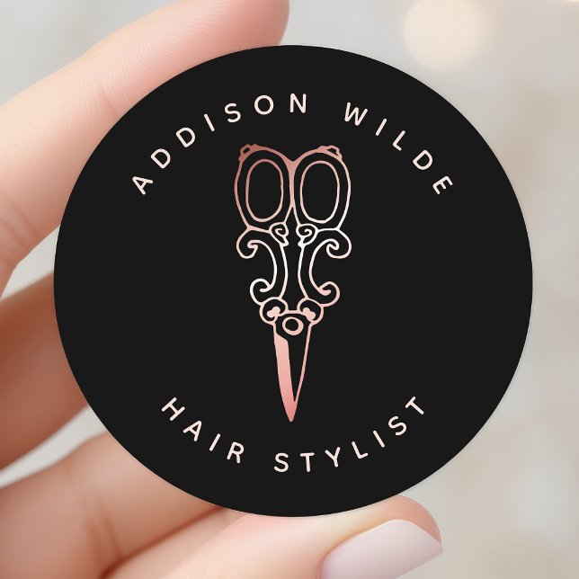 Sticker Rond Ciseaux Rose Gold Vintage Logo Coiffeur (Créateur téléchargé)