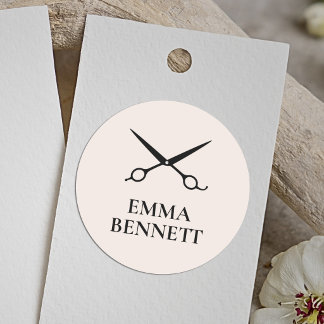Sticker Rond Ciseaux Rose Pâle Salon de Coiffure Minimaliste 