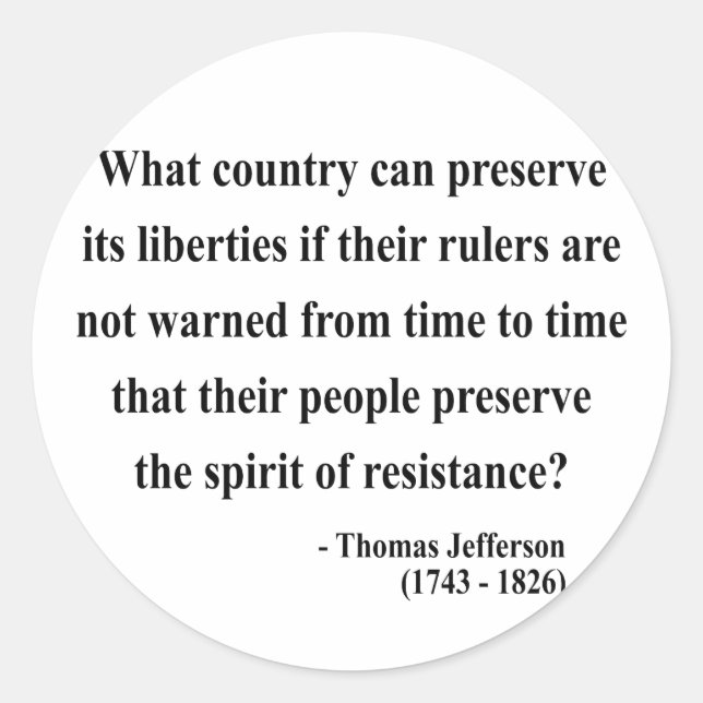 Sticker Rond Citation 16a de Thomas Jefferson (Devant)