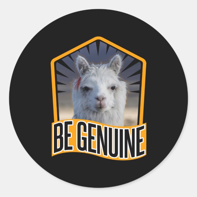 Sticker Rond Citation Alpaca Be Genuine - Llama Lover (Devant)