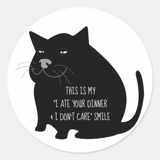 Sticker Rond Citation amusante de chat noir gras Smug (Devant)